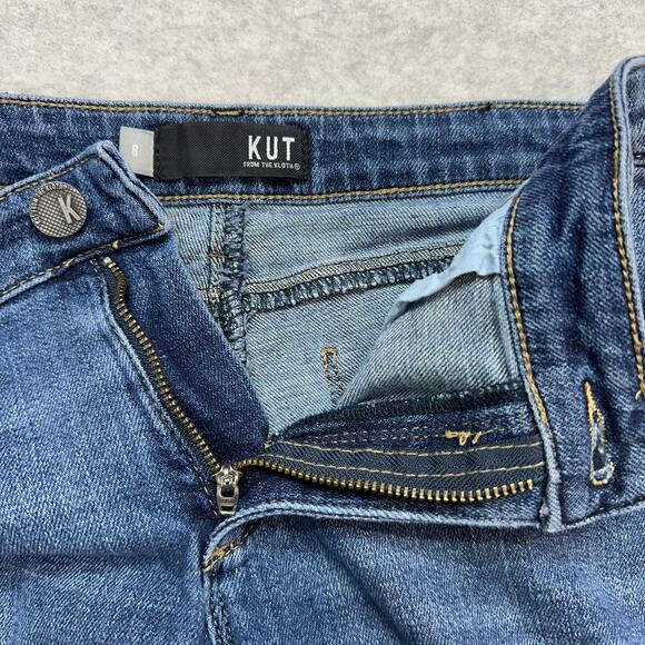 Kut From The Kloth Reese Ankle Straight Leg Jeans WMNS 8 Blue Distressed Raw Hem - Picture 2 of 10